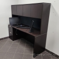 Espresso Straight Desk Credenza w/ Drawer and Overhead Storage